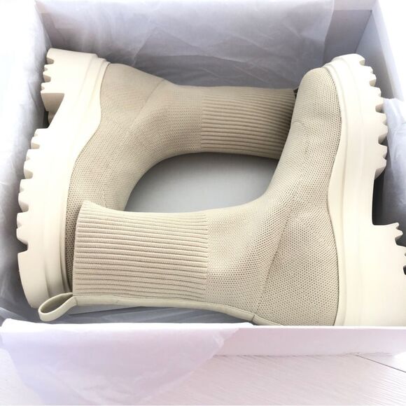 RAYE REVOLVE Platform Sock Boot Chunky Dolman Lug Sole Knit Ankle in Natural 6 - Picture 8 of 13